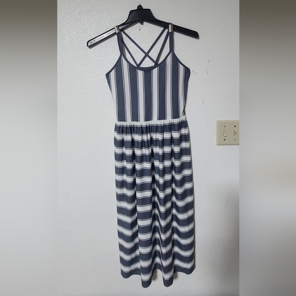Womens Navy and White Striped Sleeveless One-Piece Dress